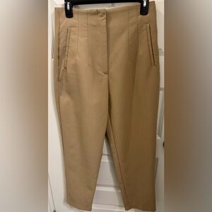 Zara High Waisted Tailored Pants Large Camel Tan Straight Leg Trousers
